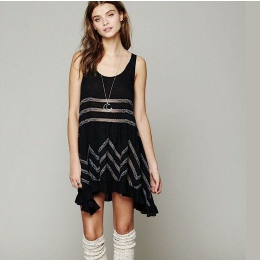 Free People - Black Lace Trapeze Dress, Size Small